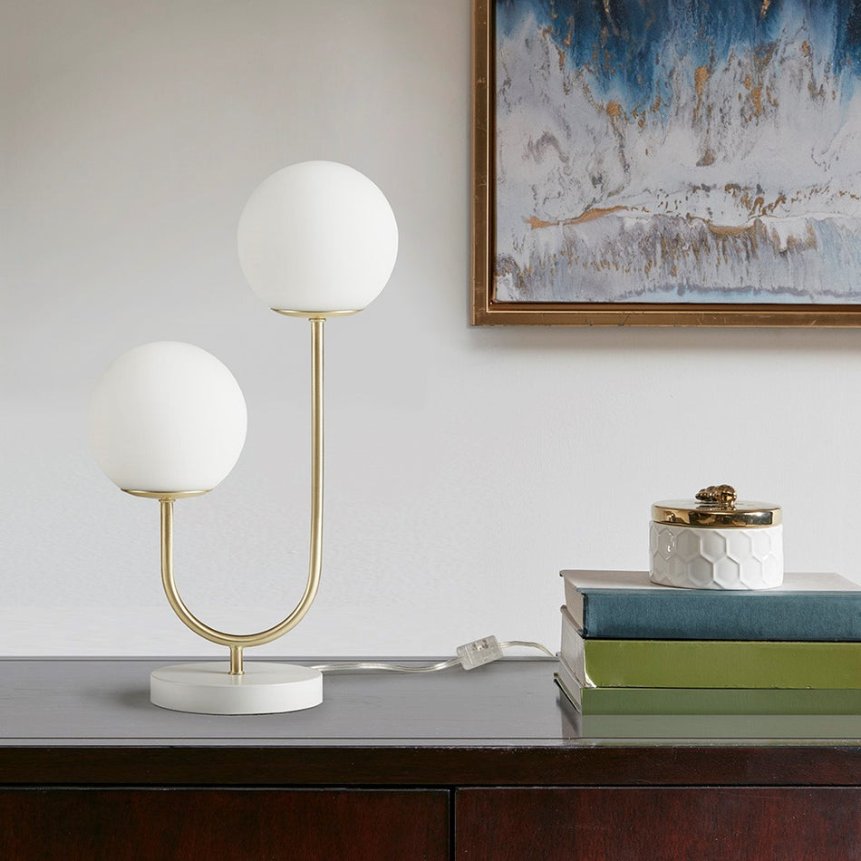 510 Design Zusa Metal 2-Light Globe Table Lamp - Gold / White 