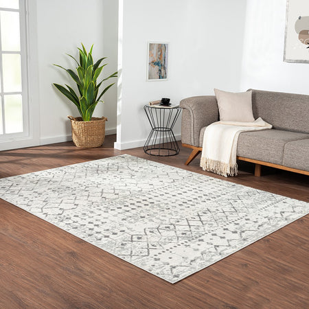 Madison Park Hannah Moroccan Global Woven Area Rug - Light Grey / Cream - 5x7'