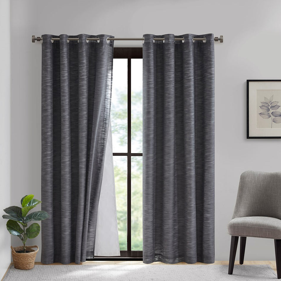 SunSmart Makayla Printed Texture Cotton Panel with Removable Total Blackout Liner - Charcoal - 95" Panel