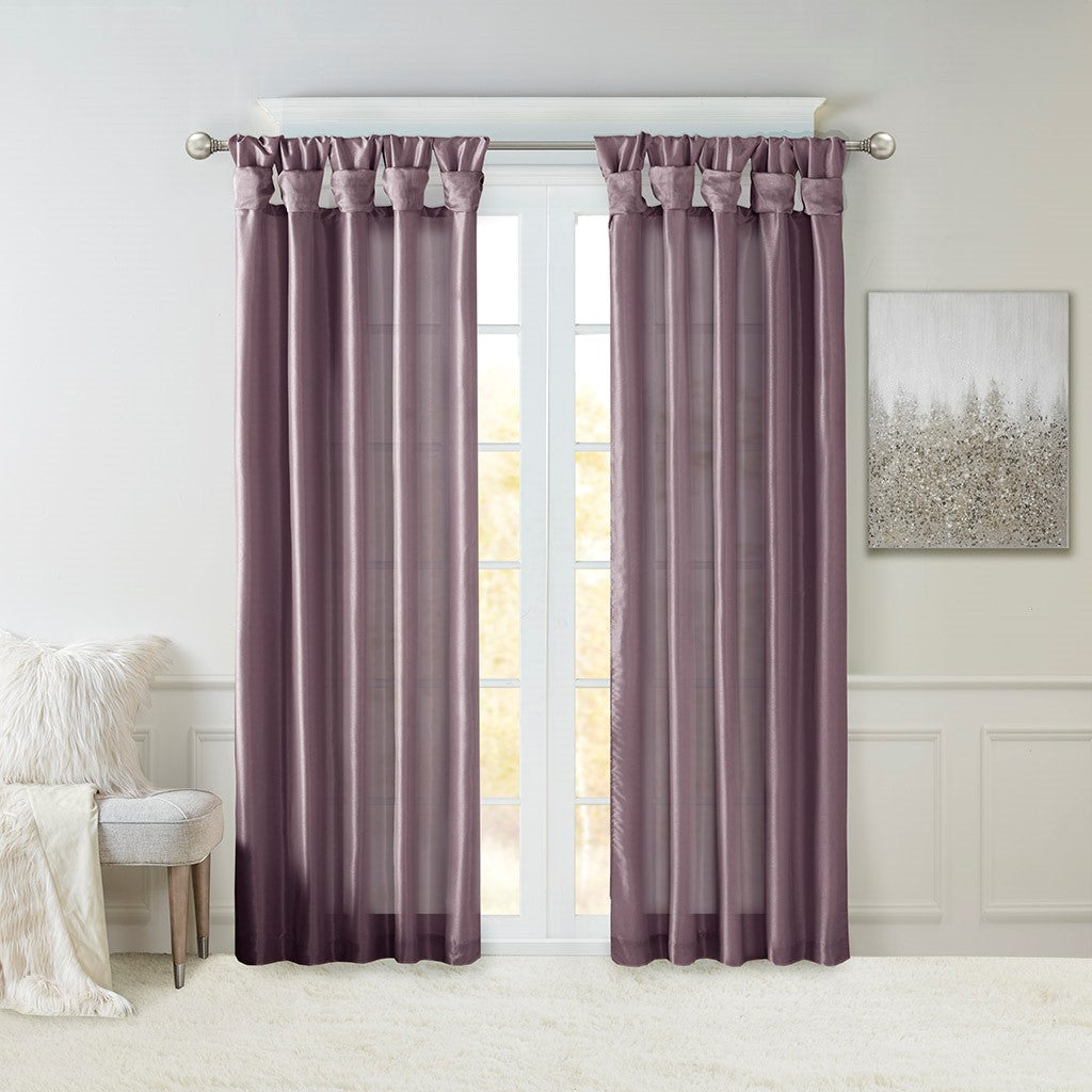 Madison Park Emilia Twist Tab Lined Window Curtain - Purple - 50x108"