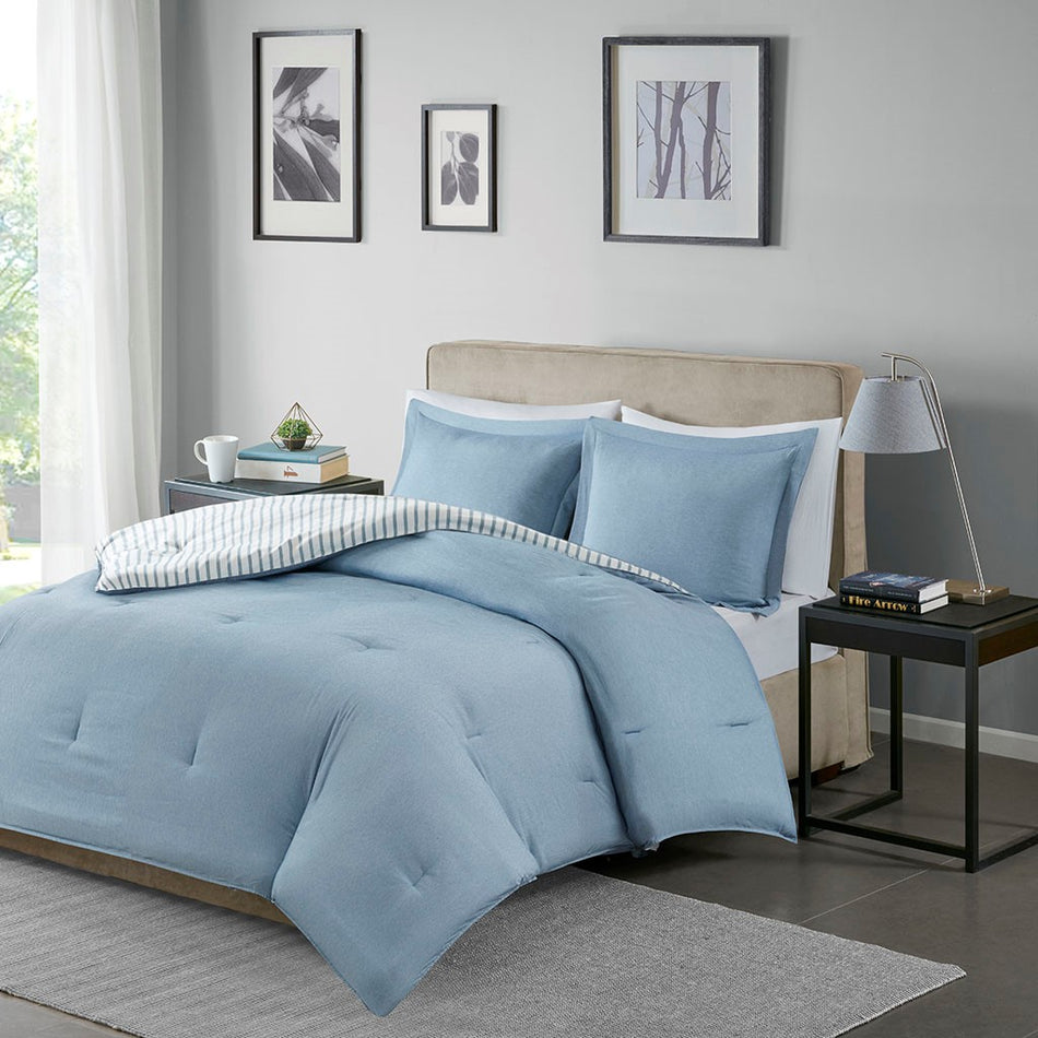 Hayden Reversible Yarn Dyed Stripe Down Alternative Comforter Set - Blue - Twin Size