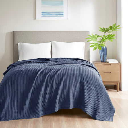 Beautyrest Waffle Weave Cotton Blanket - Indigo - King Size