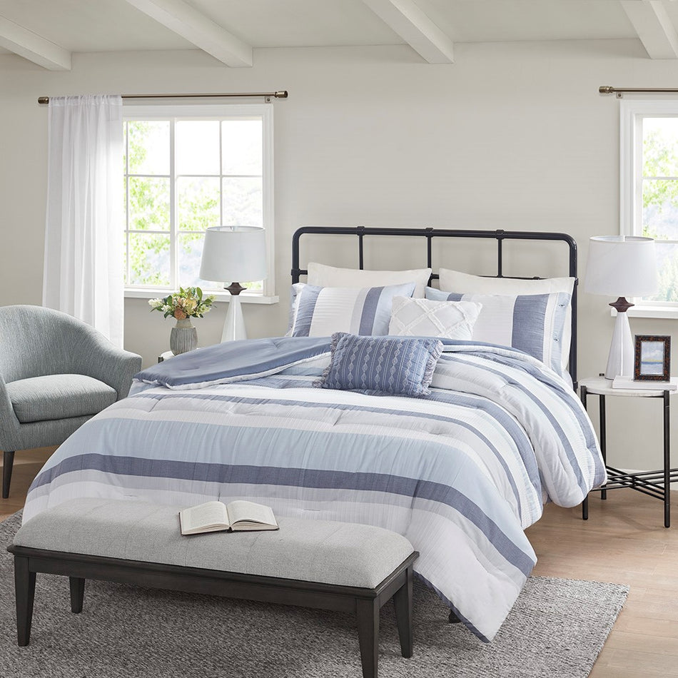 Allegany 5 Piece Jacquard Comforter Set - Blue - King Size / Cal King Size