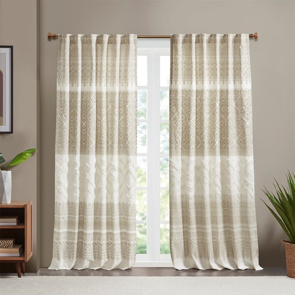 INK+IVY Mila Cotton Printed Window Panel with Chenille detail and Lining - Taupe - 84" Panel