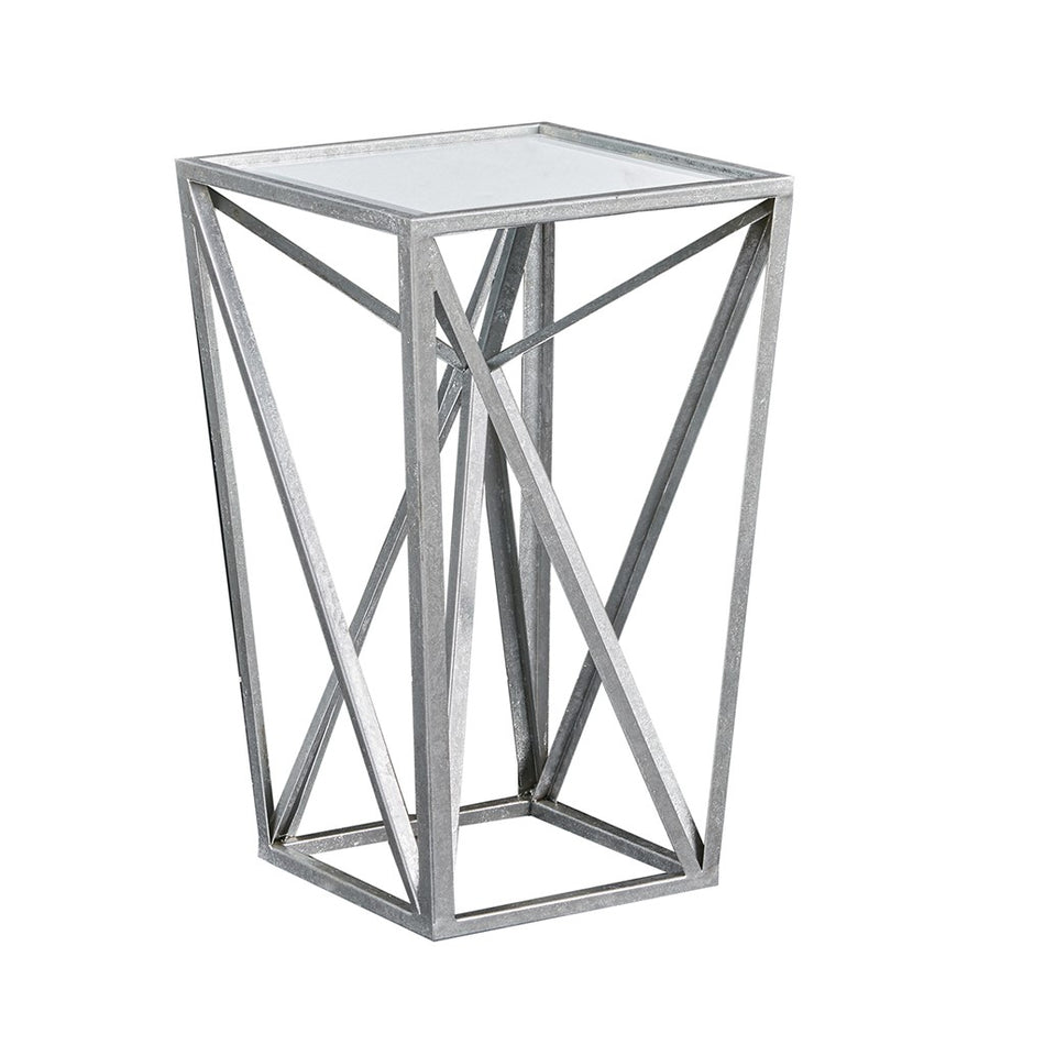 Zee Angular Mirror Accent Table - Silver