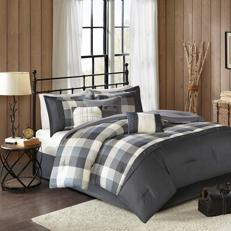 Madison Park Ridge 7 Piece Herringbone Comforter Set - Grey - Cal King Size