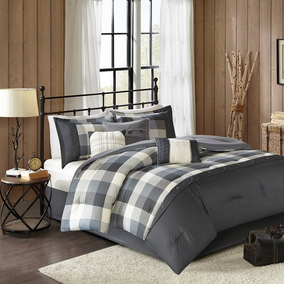 Madison Park Ridge 7 Piece Herringbone Comforter Set - Grey - Queen Size