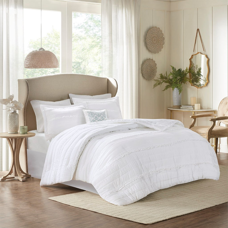 Madison Park Celeste 5 Piece Comforter Set - White - Queen Size