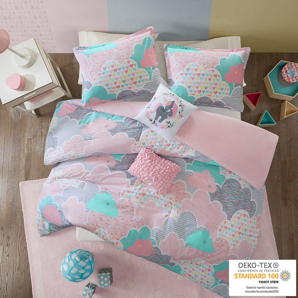 Urban Habitat Kids Cloud Cotton Printed Duvet Cover Set - Pink - Full Size / Queen Size