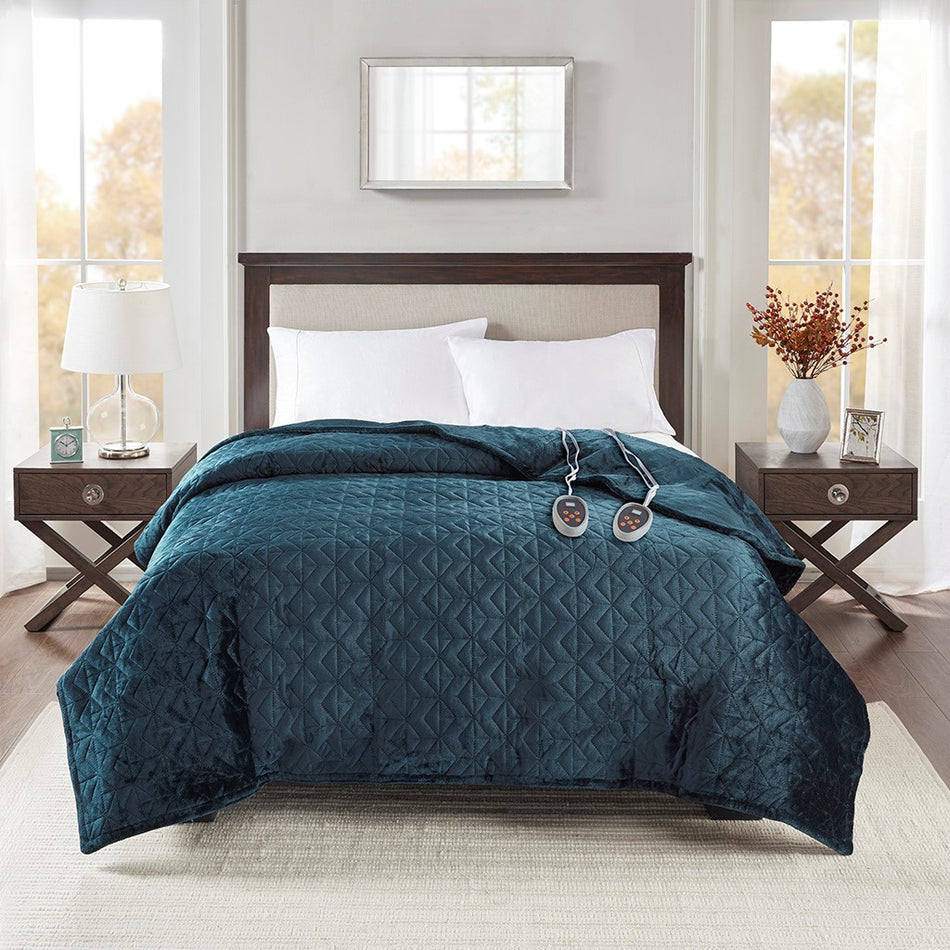 Beautyrest Quilted Plush Heated Blanket - Teal - Queen Size