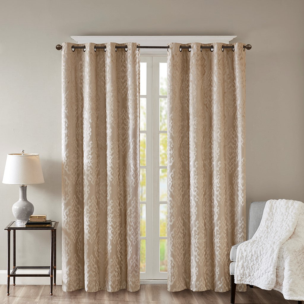 SunSmart Mirage Knitted Jacquard Damask Total Blackout Grommet Top Curtain Panel - Champagne - 95" Panel