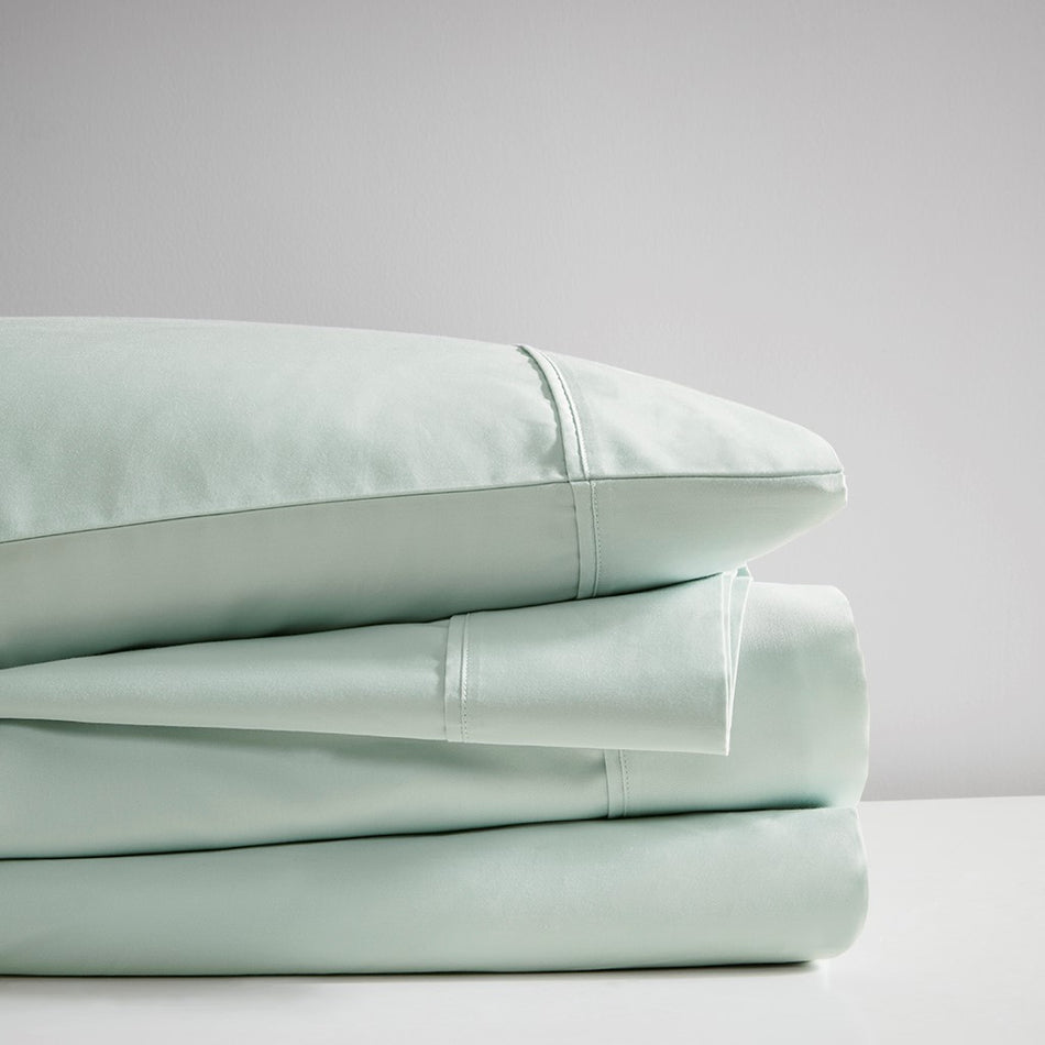 400 Thread Count Wrinkle Resistant Cotton Sateen Sheet Set - Seafoam - King Size