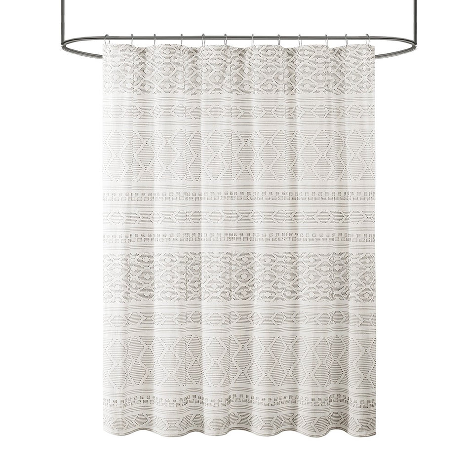 Lizbeth Cotton Clip Jacquard Shower Curtain - White / Grey - 72x72"