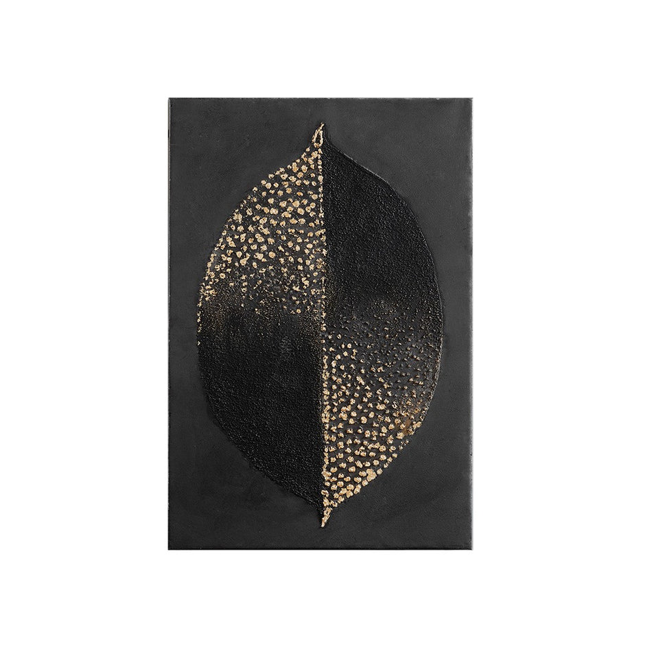 Charcoal Leaf Heavy Textured Canvas with Gold Foil Embellishment - Charcoal / Gold