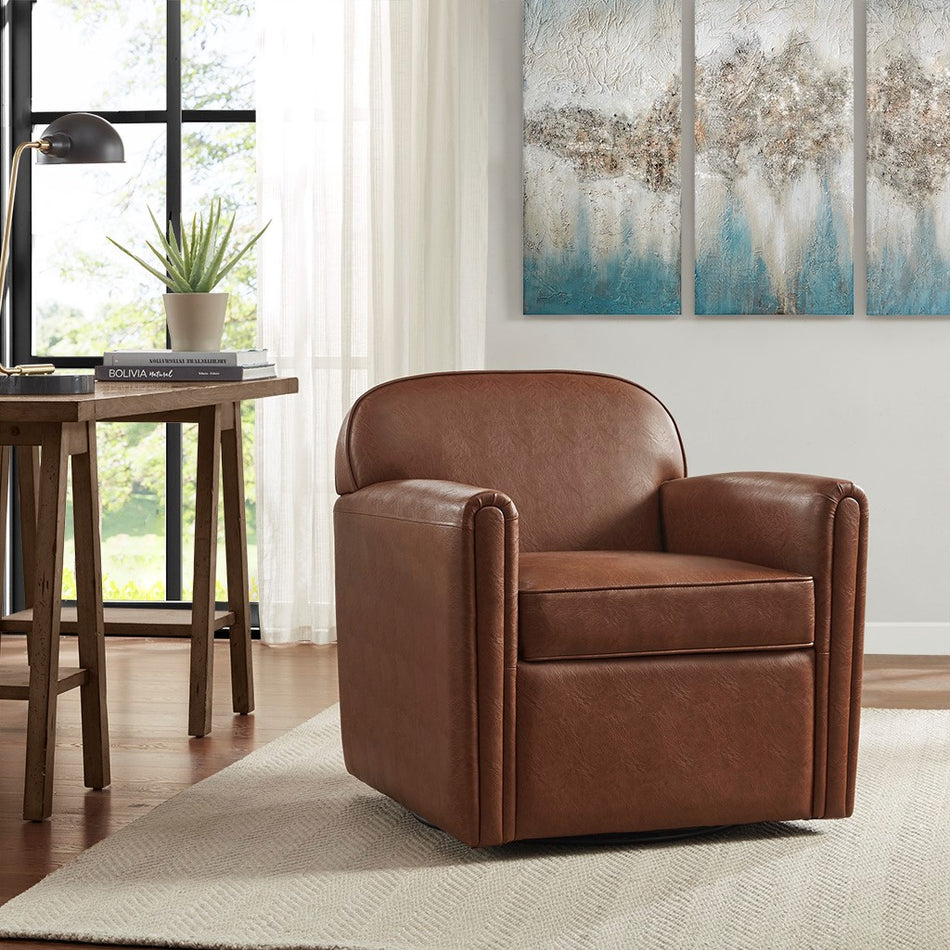 Archer Faux Leather 360 Degree Swivel Arm Chair - Brown