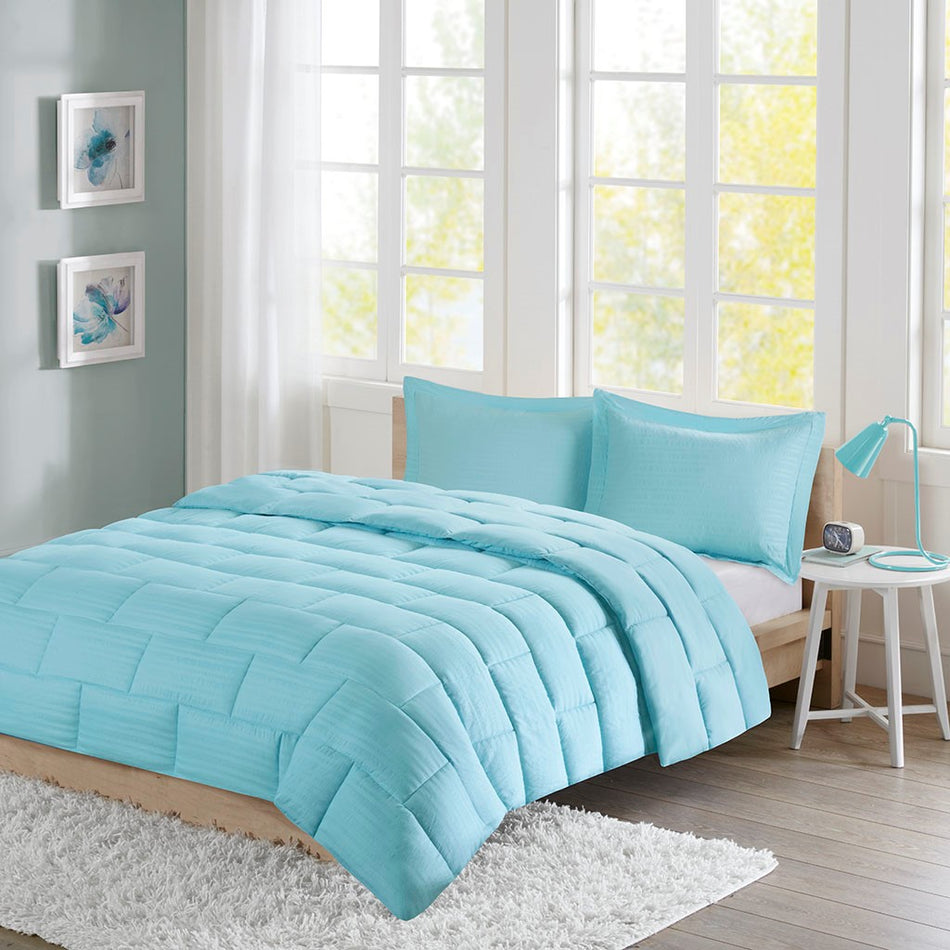 Intelligent Design Avery Seersucker Down Alternative Comforter Mini Set - Aqua - Twin Size