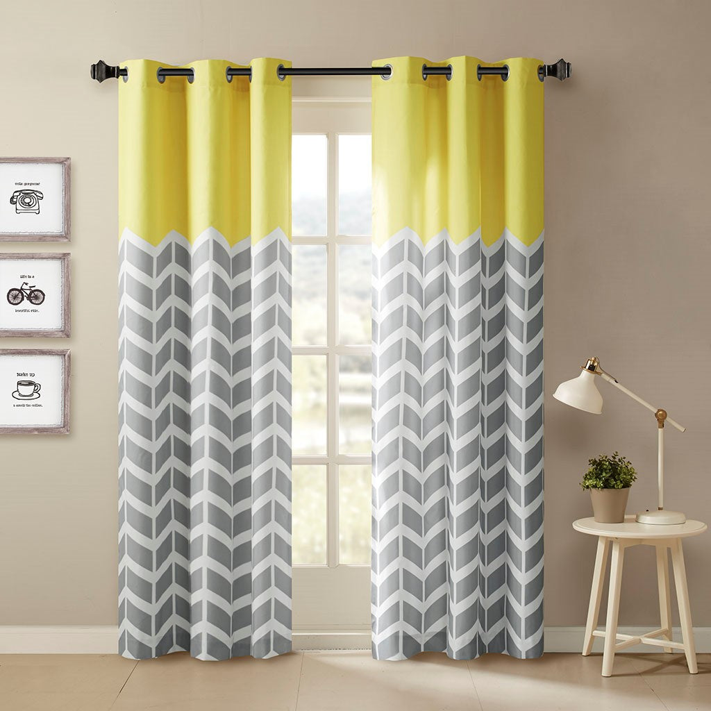 Intelligent Design Alex Chevron Printed Room Darkening Grommet Top Panel Pair - Yellow - 42x63"