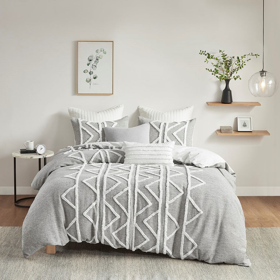 INK+IVY Hayes Chenille 3 Piece Cotton Comforter Set - Gray  - Full Size / Queen Size Shop Online & Save - ExpressHomeDirect.com