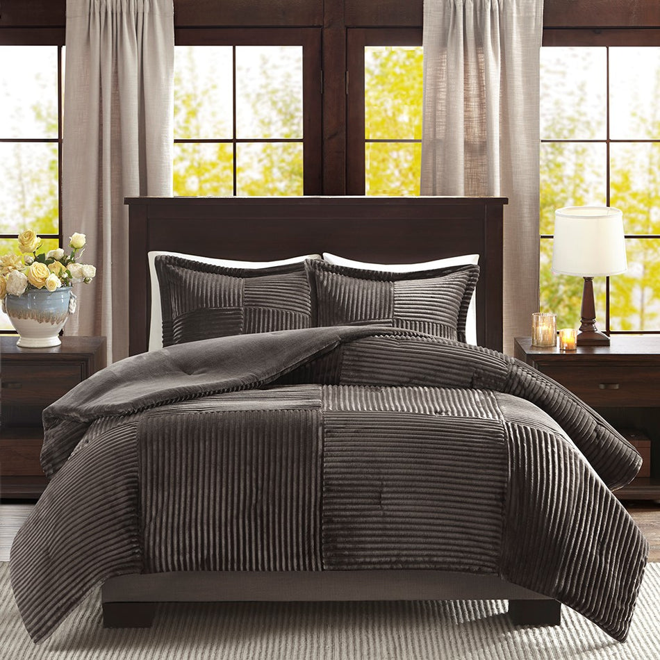 Parker Plush Down Alternative Comforter Set - Grey - Full Size / Queen Size