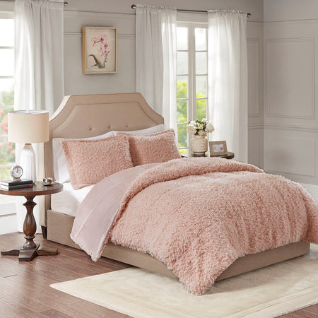 Madison Park Nova Blush Faux Mohair Reverse Faux Mink Comforter Set - Blush - Full Size / Queen Size