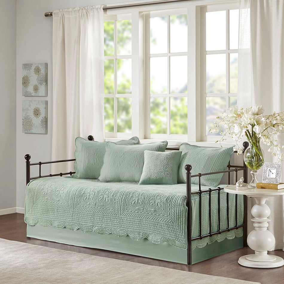 Madison Park Tuscany 6 Piece Reversible Scalloped Edge Daybed Cover Set - Seafoam - Daybed Size - 39" x 75"