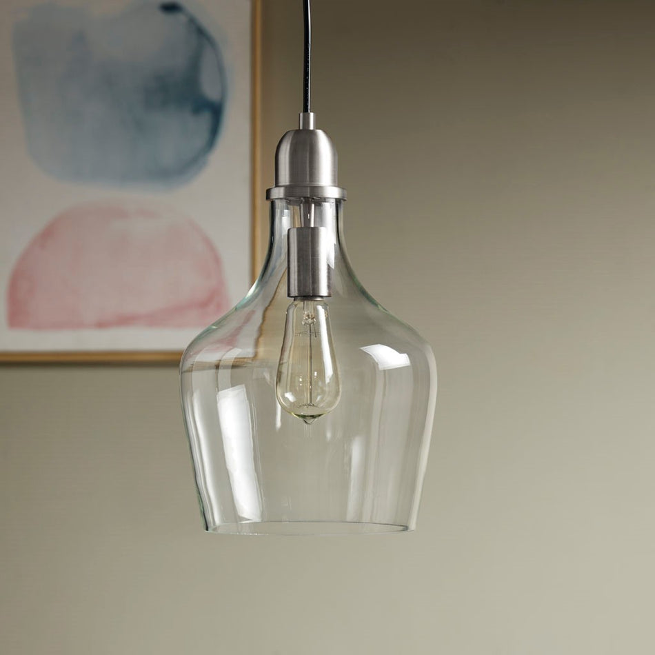 Auburn Bell Shaped Glass Pendant - Silver / Clear