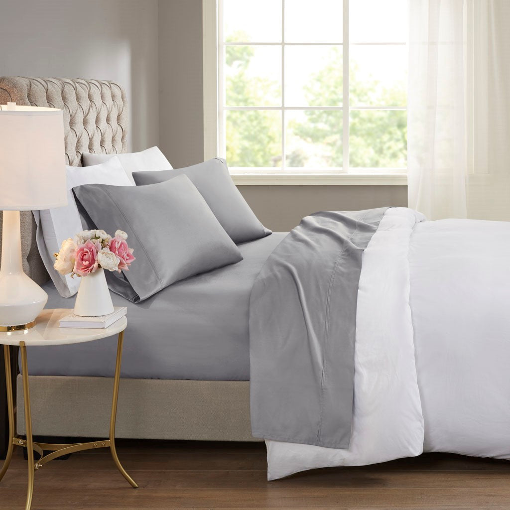 Beautyrest 600 Thread Count Cooling Cotton Blend 4 PC Sheet Set - Grey - Cal King Size
