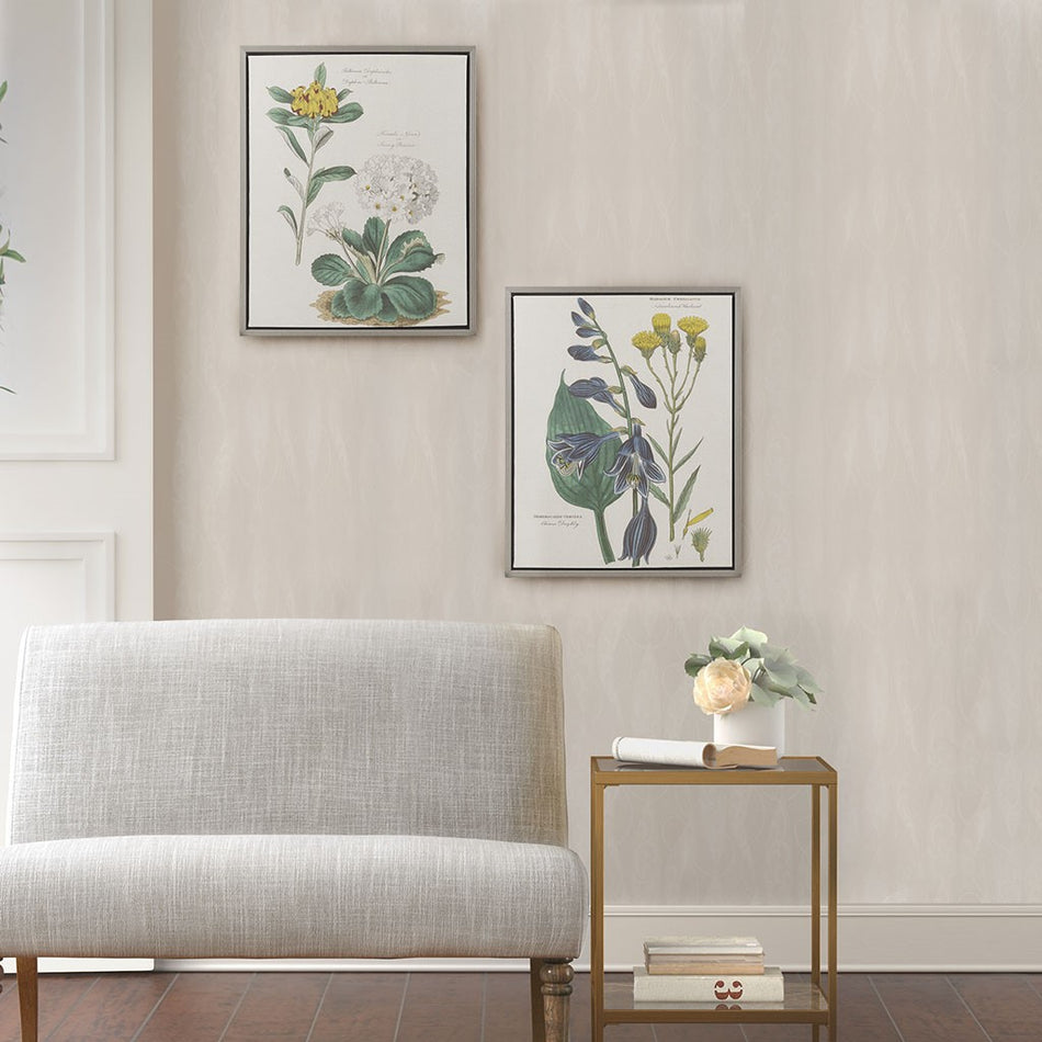 Florescent Botanical Framed Linen Canvas 2 Piece Set - Natural