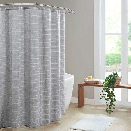 Clean Spaces Alder Texture Striped 100% Recycled Fiber Antimicrobial Woven Shower Curtain - Grey - 72x72"