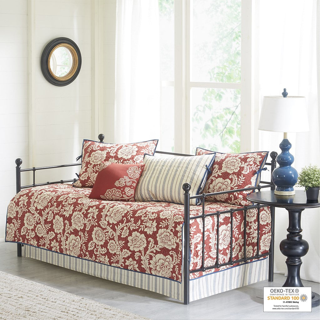Madison Park Lucy 6 Piece Cotton Twill Reversible Daybed Set - Red - Daybed Size - 39" x 75"