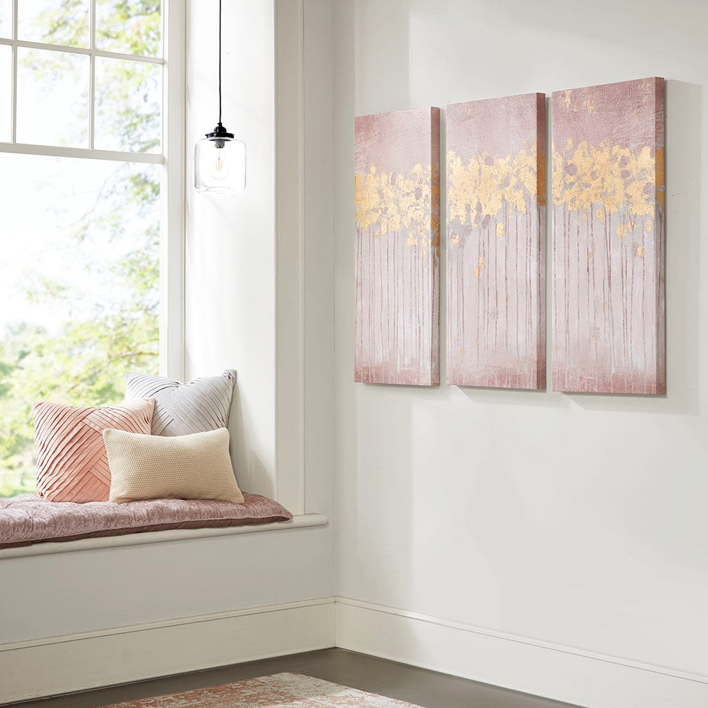 Madison Park Dewy Forest Abstract Gel Coat Canvas with Metallic Foil Embellishment 3 Piece Set - Blush 
