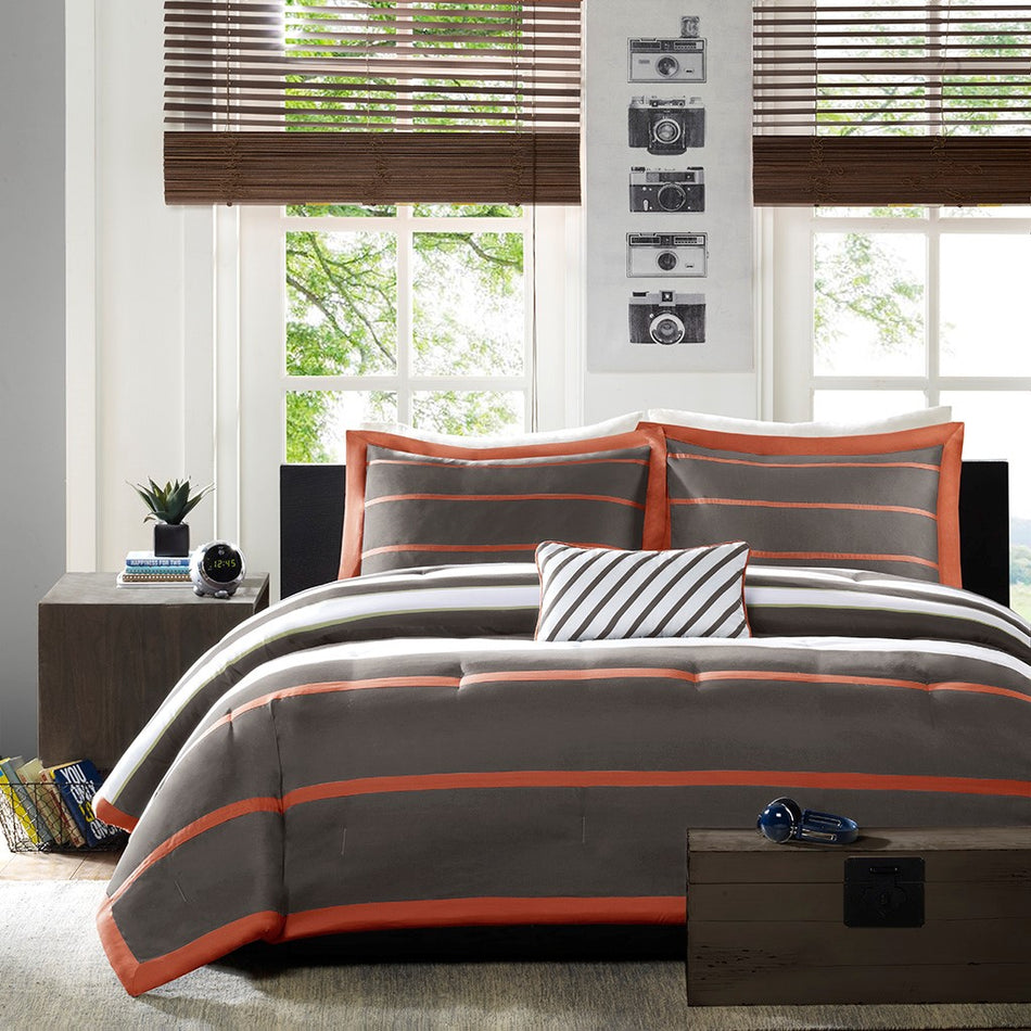 Ashton Comforter Set - Orange / Grey - Twin Size / Twin XL Size