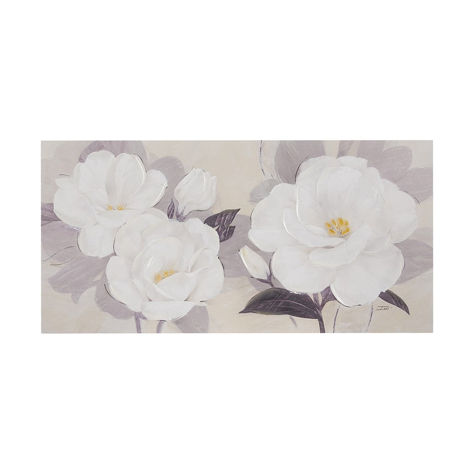 Midday Bloom Florals Paint Embellished Canvas - White