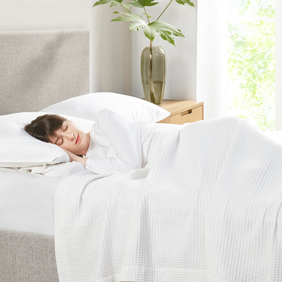 Waffle Weave Cotton Blanket - White - Full Size / Queen Size