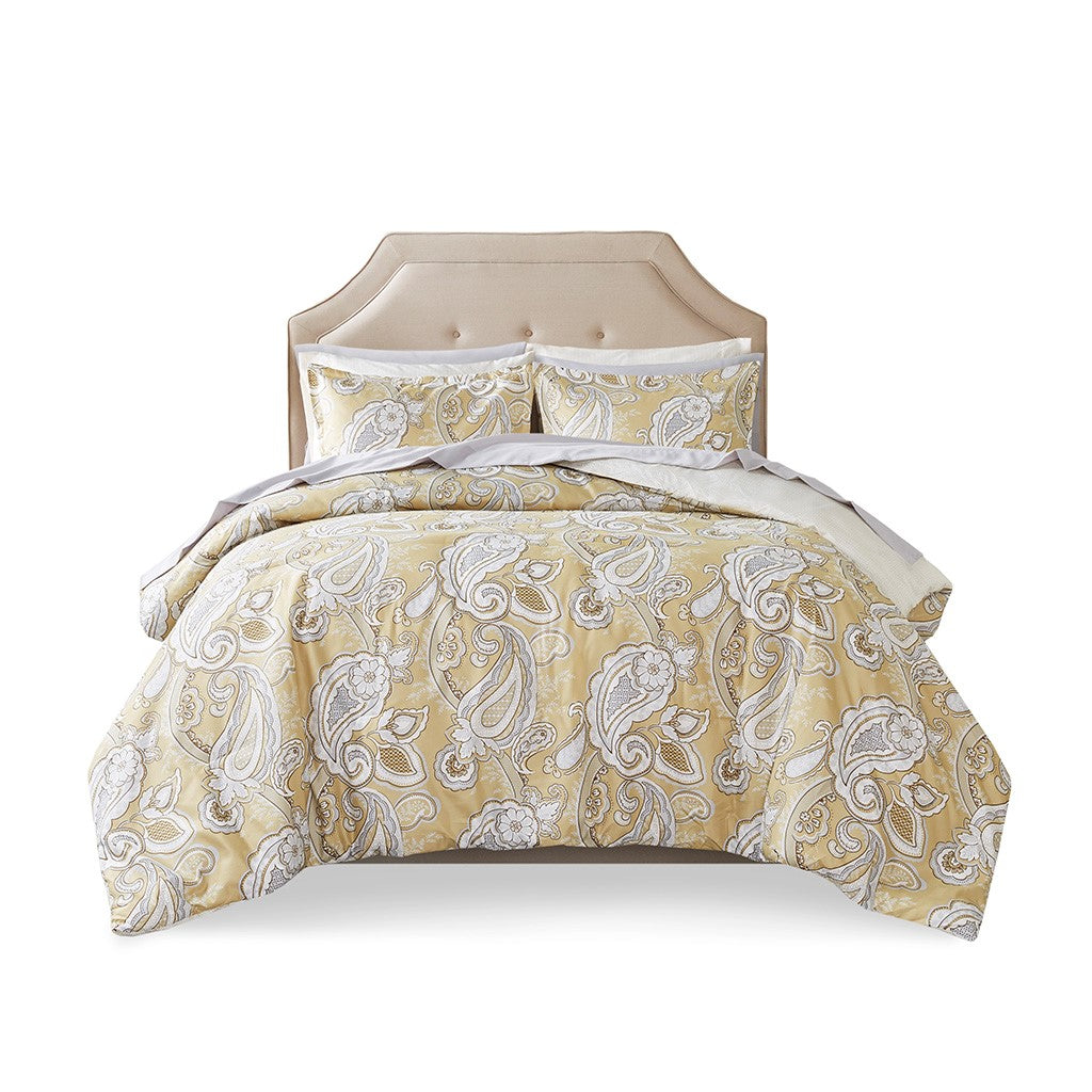 Madison Park Essentials Gracelyn Paisley Print 9 Piece Comforter Set with Sheets - Wheat - Full Size