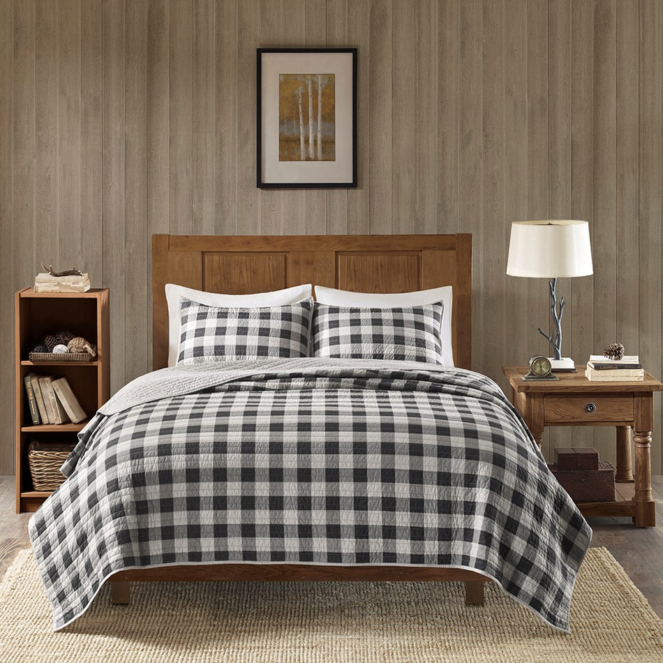 Buffalo Check Oversized Quilt Mini Set - Gray - Full Size / Queen Size