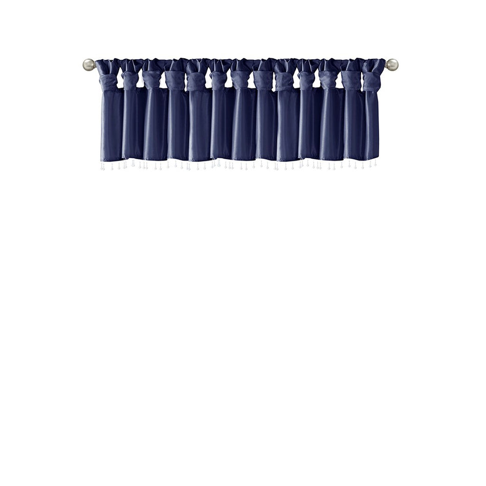 Emilia Lightweight Faux Silk Valance With Beads - Navy - 50x26"