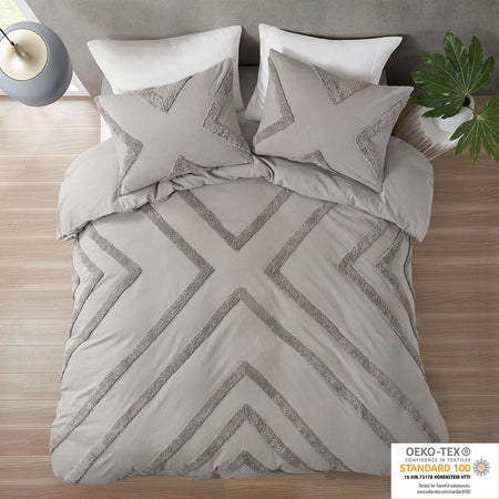 Urban Habitat Beck Cotton Chenille Duvet Cover Set - Grey - Twin Size / Twin XL Size