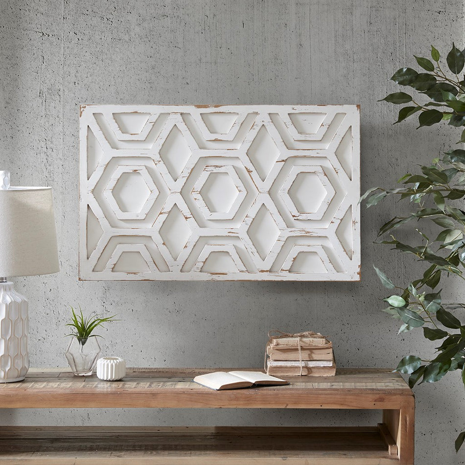 INK+IVY Ralston Wooden Wall Art with Pattern - White 
