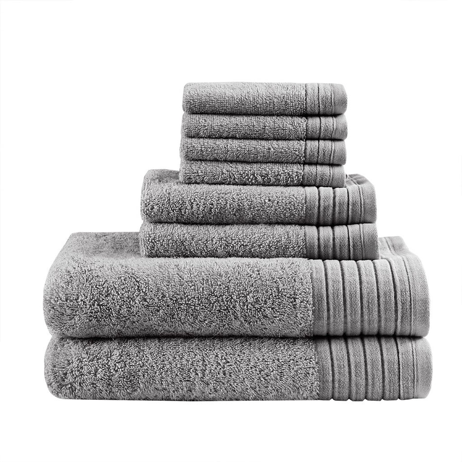 Mirage Solid 100% Cotton 8 Piece Antimicrobial Towel Set - Charcoal