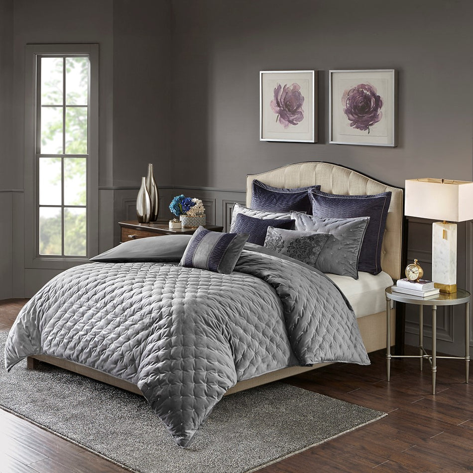 Madison Park Signature Sophisticate Velvet Comforter Set - Grey - Queen Size