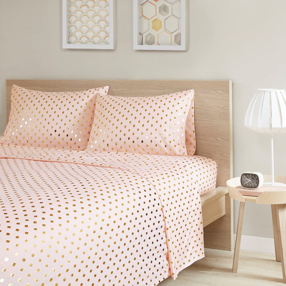 Metallic Dot Printed Sheet Set - Blush / Gold - Twin Size