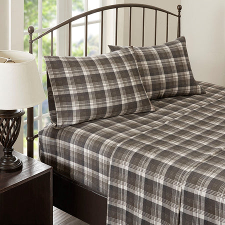 Woolrich Cotton Flannel Sheet Set - Brown Plaid  - King Size Shop Online & Save - ExpressHomeDirect.com