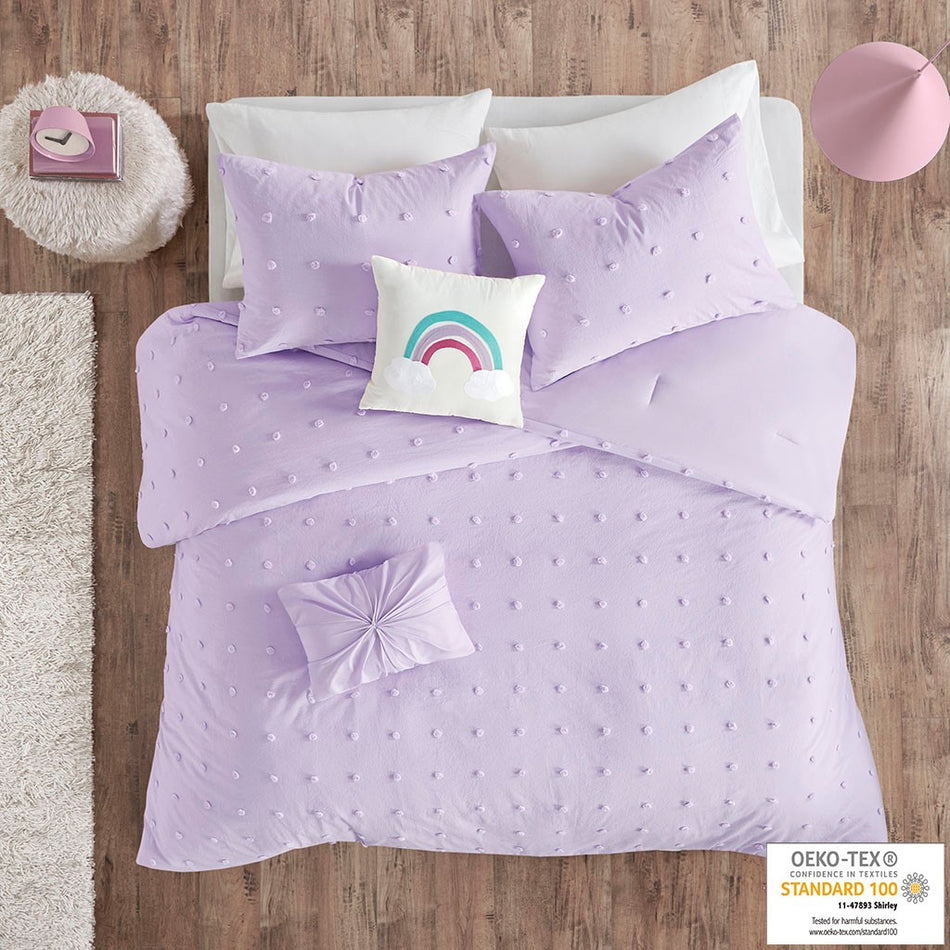 Urban Habitat Kids Callie Cotton Jacquard Pom Pom Comforter Set - Lavender - Twin Size
