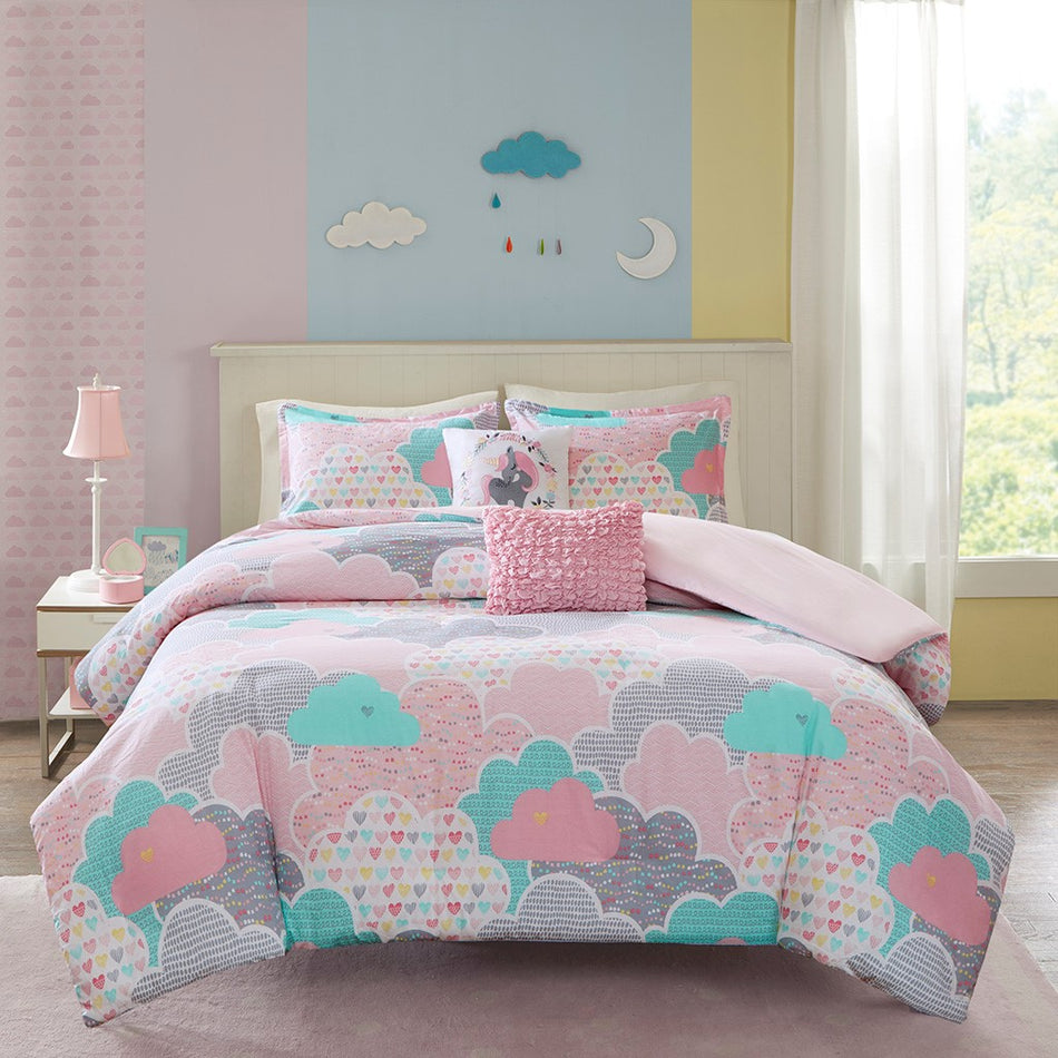 Cloud Cotton Printed Duvet Cover Set - Pink - Full Size / Queen Size