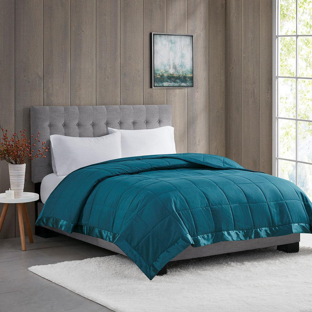 Madison Park Windom Lightweight Down Alternative Blanket with Satin Trim - Teal - Full Size / Queen Size