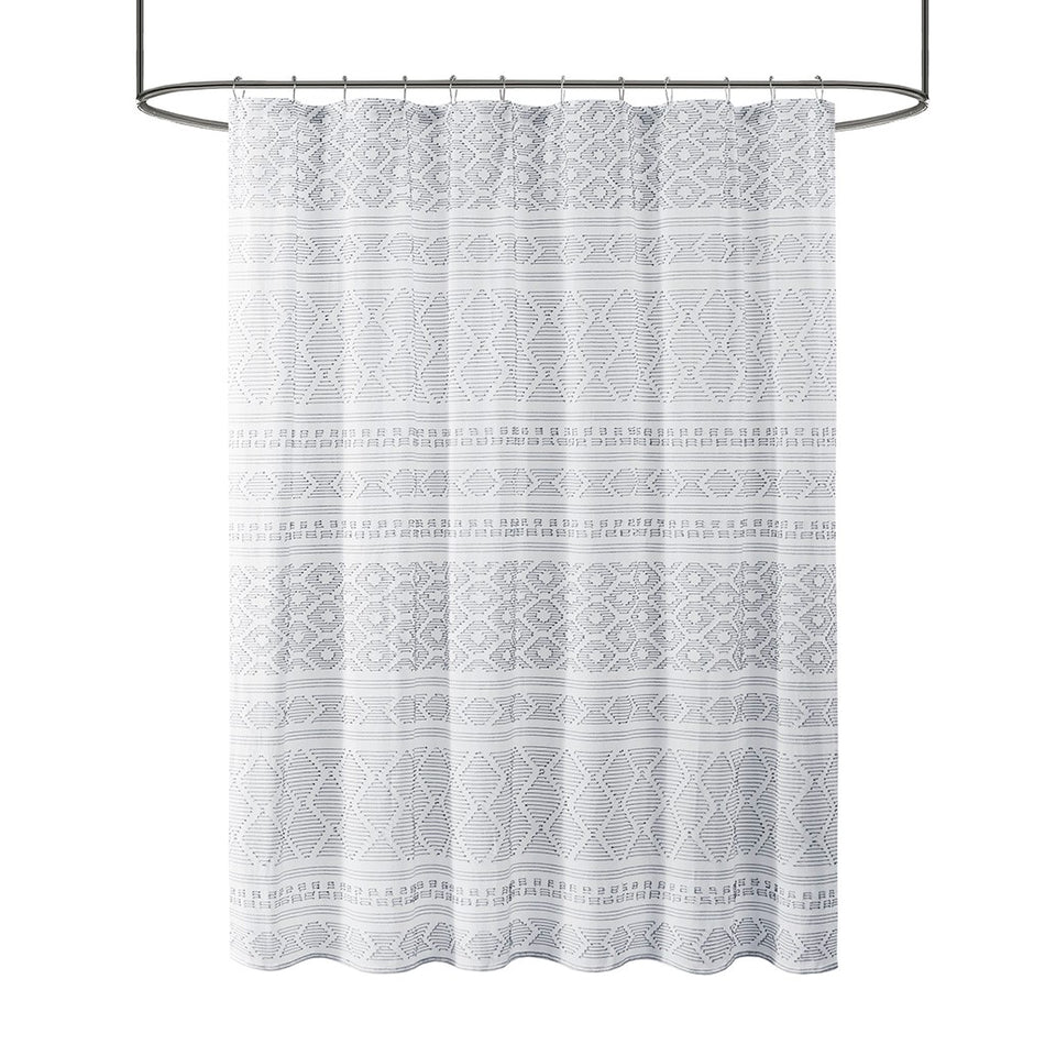 Lizbeth Cotton Clip Jacquard Shower Curtain - White / Indigo - 72x72"