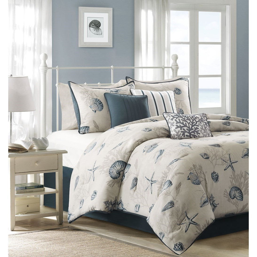 Madison Park Bayside 7 Piece Comforter Set - Blue - Cal King Size