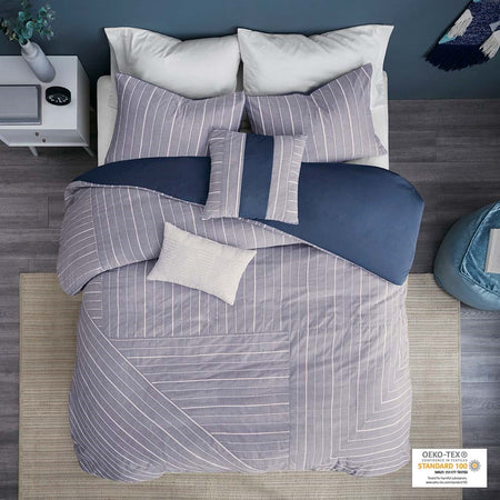 Urban Habitat Bergen 5 Piece Cotton Rich Duvet Cover Set - Chambray Indigo - Full Size / Queen Size