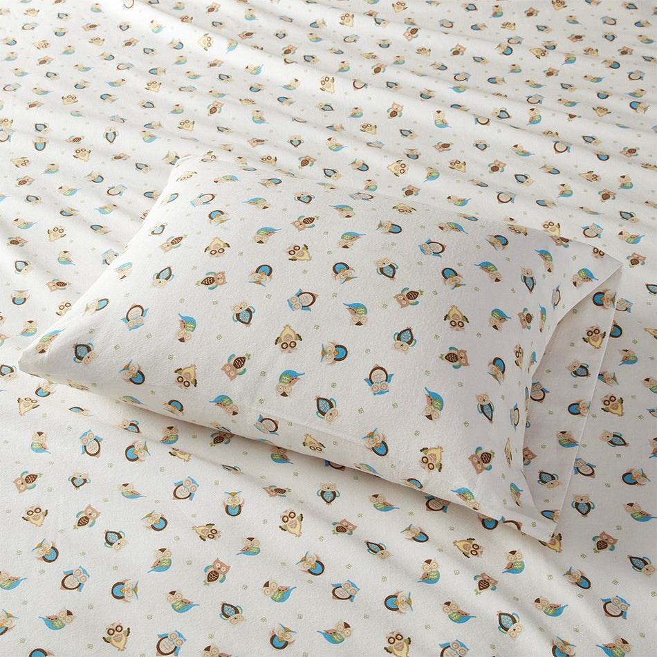 Cozy Cotton Flannel Printed Sheet Set - Sand Owls - Full Size